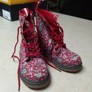 Red Floral Toddler Kids Boots